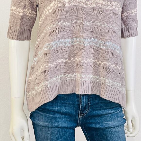 Free People Sweater Womens Medium Purple Striped Sweetheart Neck Short Sleeve - Picture 16 of 16